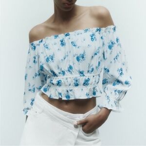 Zara floral print off shoulder top Sz-L
